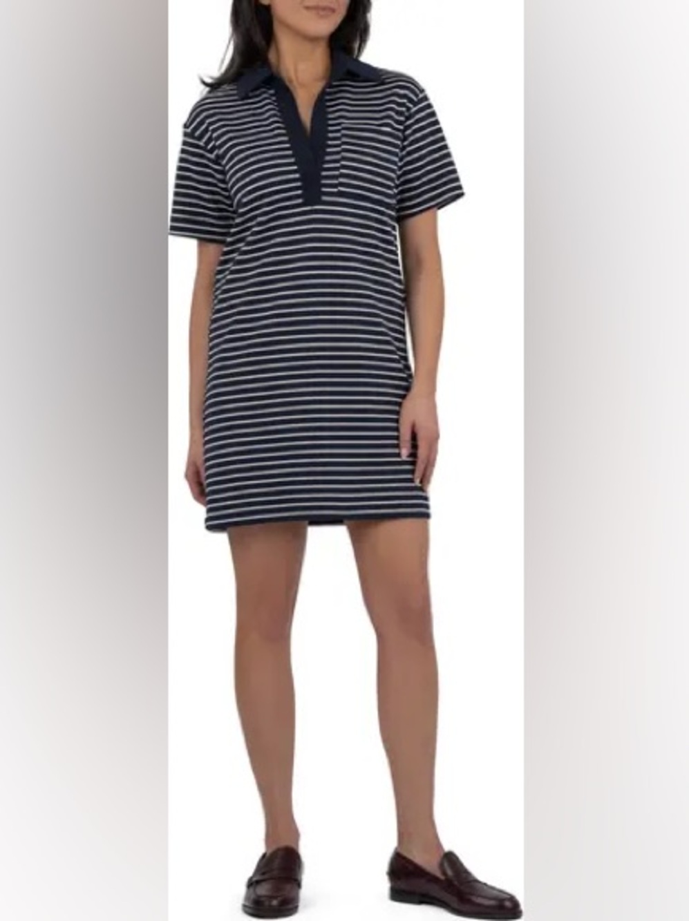 Kut from the Kloth Navy and White Striped Polo Shirt Dress